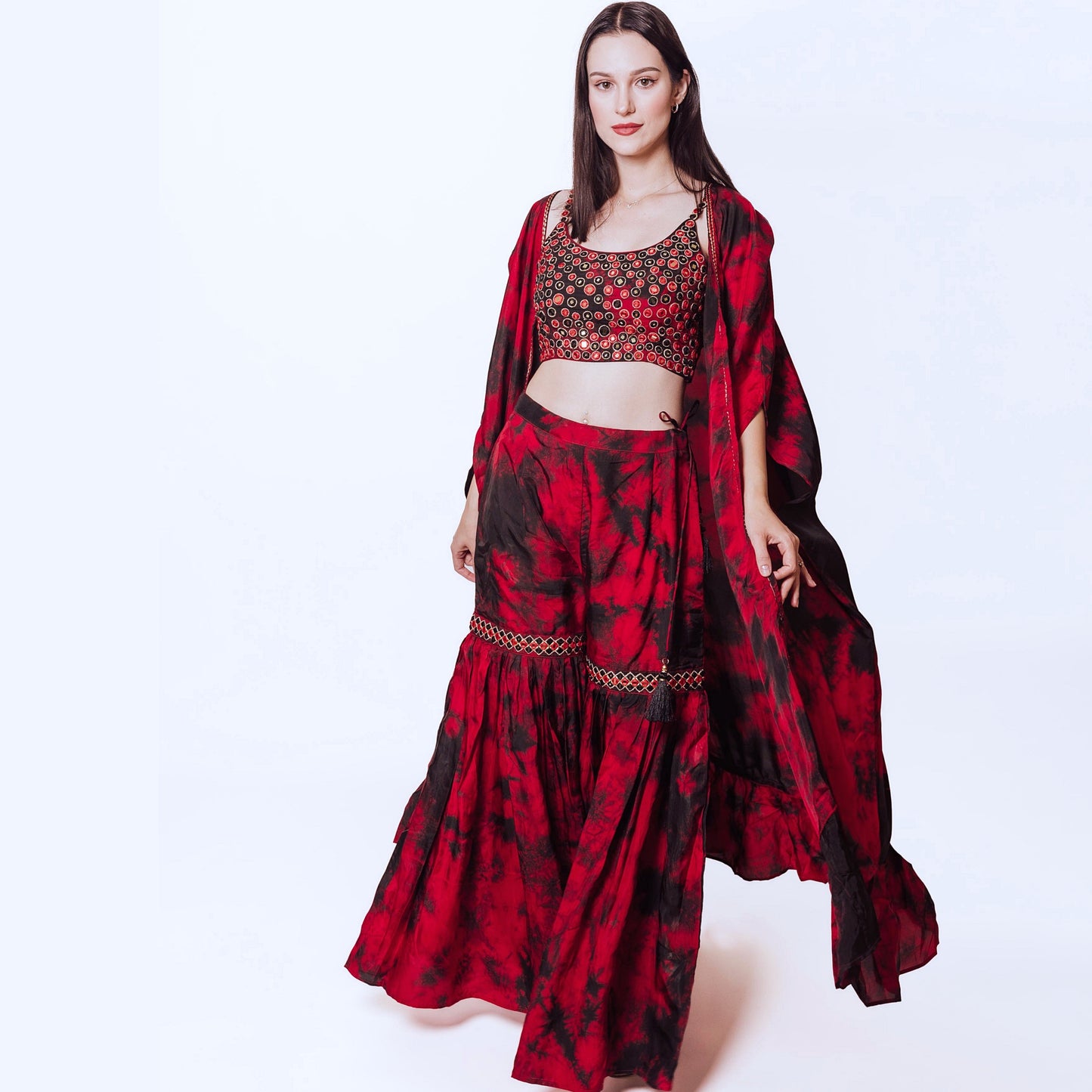 Juliana Hand Tie Dye Palazzo Pantsuit with Hand Embroidered Blouse