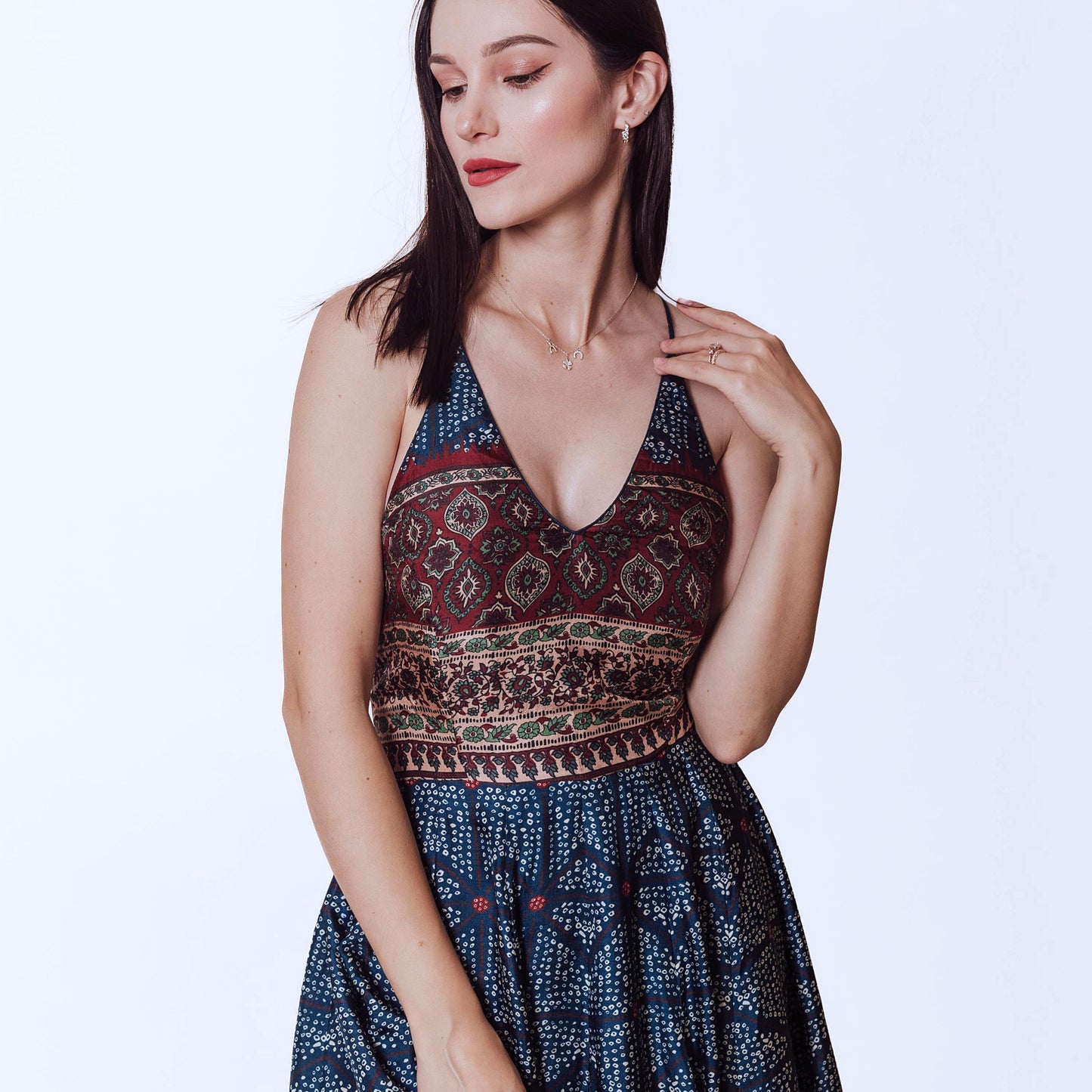 Elara Gown with Ajrakh & Bandhani Prints