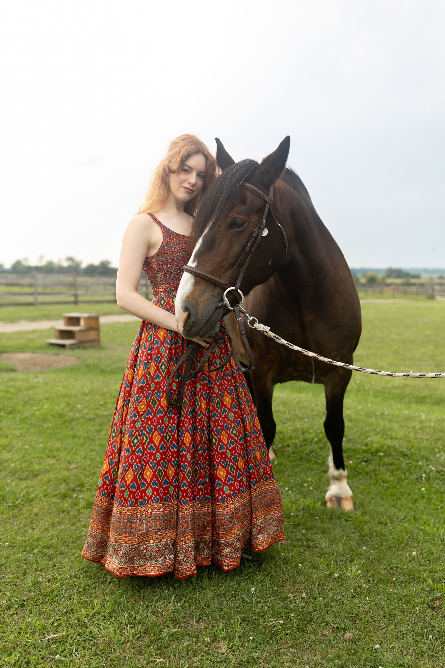 Louisa Red Dress with Patola Print