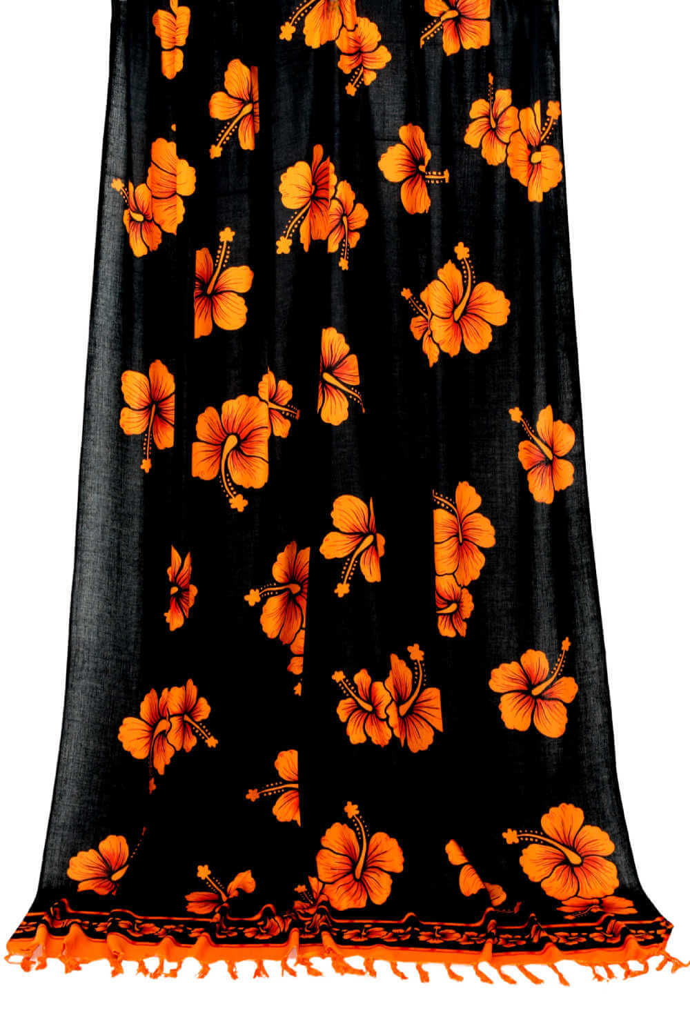Aloha Hibiscus Sarong - Black and Orange