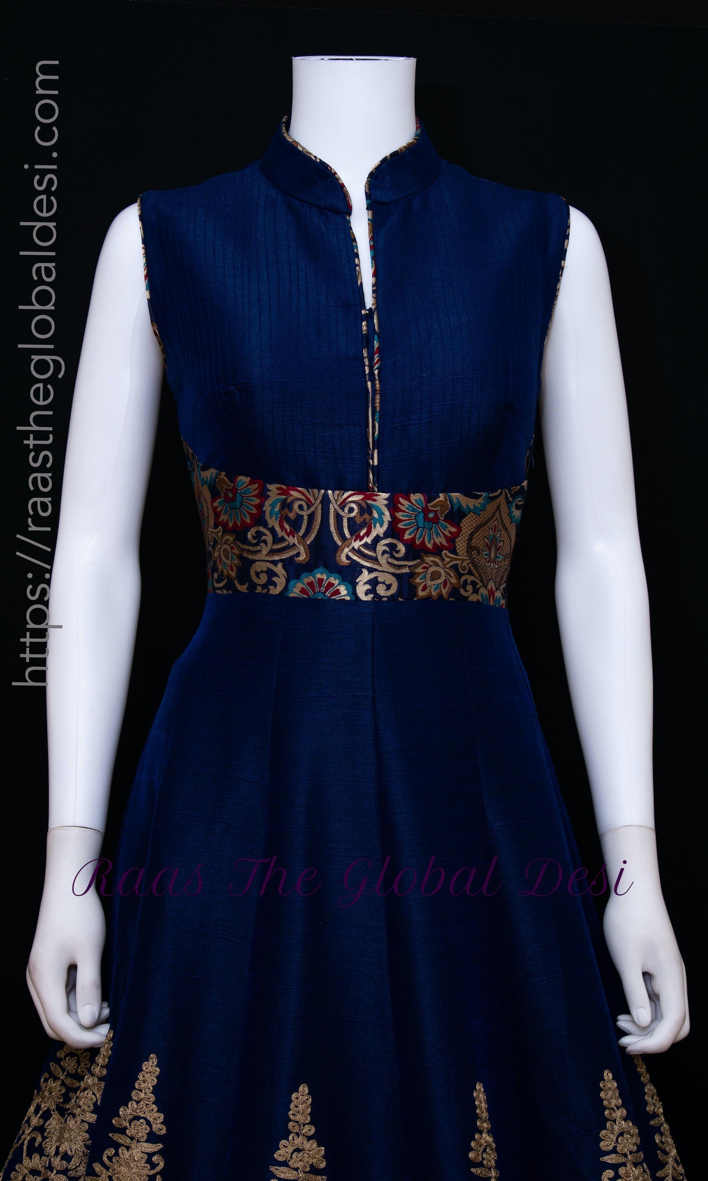 Viviette Blue Gown with Golden Embroidery