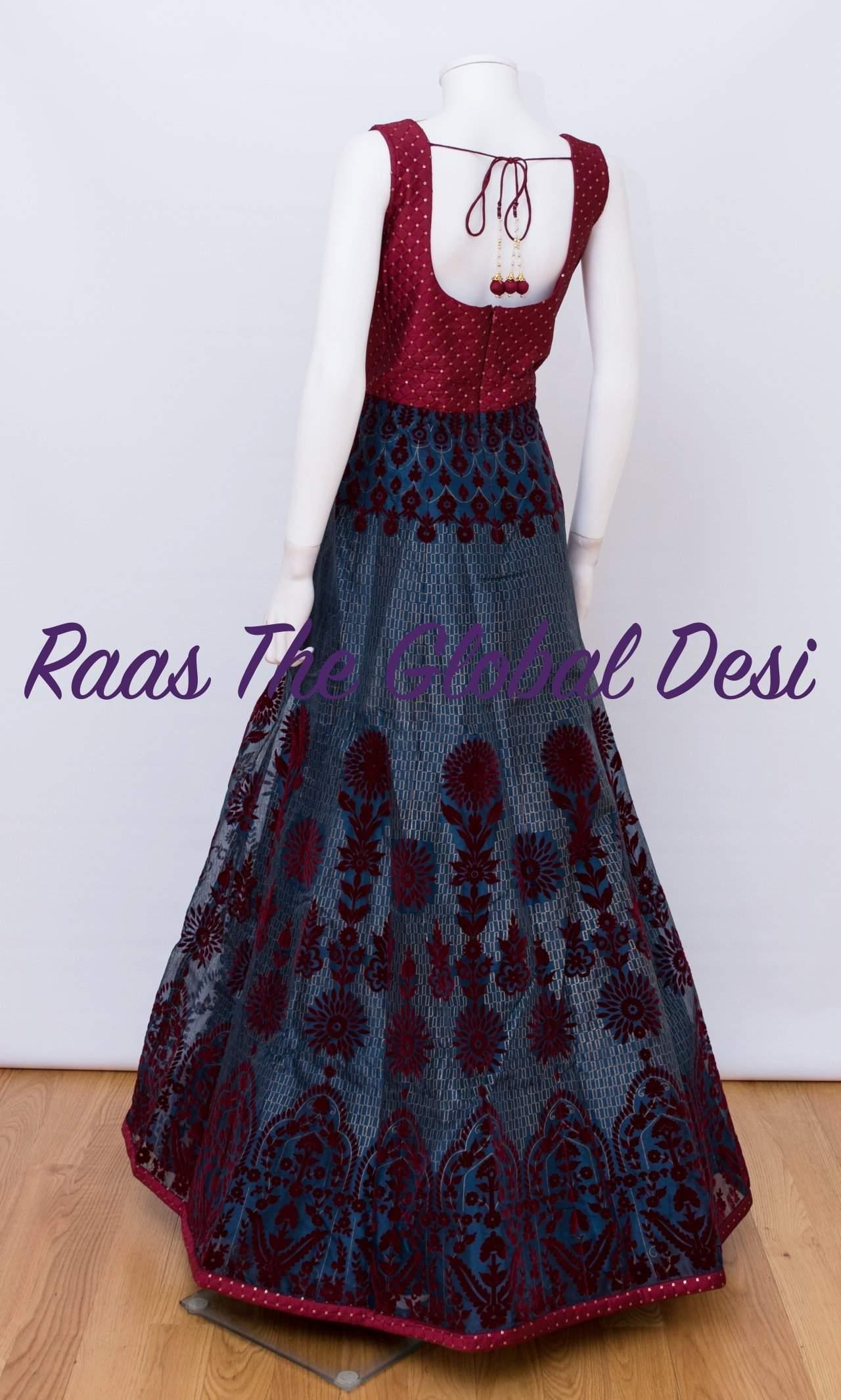 Cassiane Red & Blue Gown with Sequins Embroidery