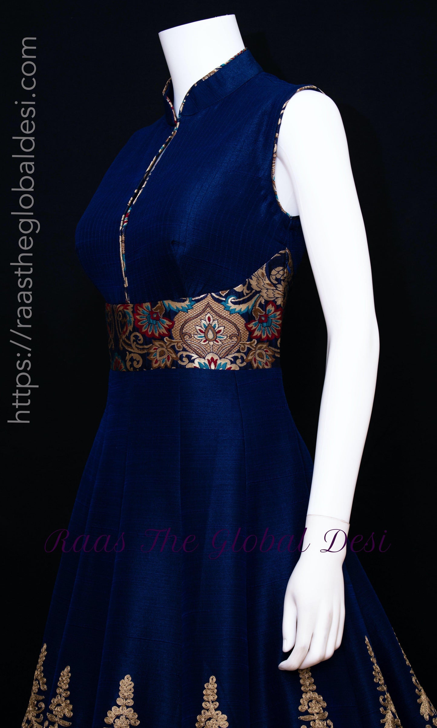 Viviette Blue Gown with Golden Embroidery