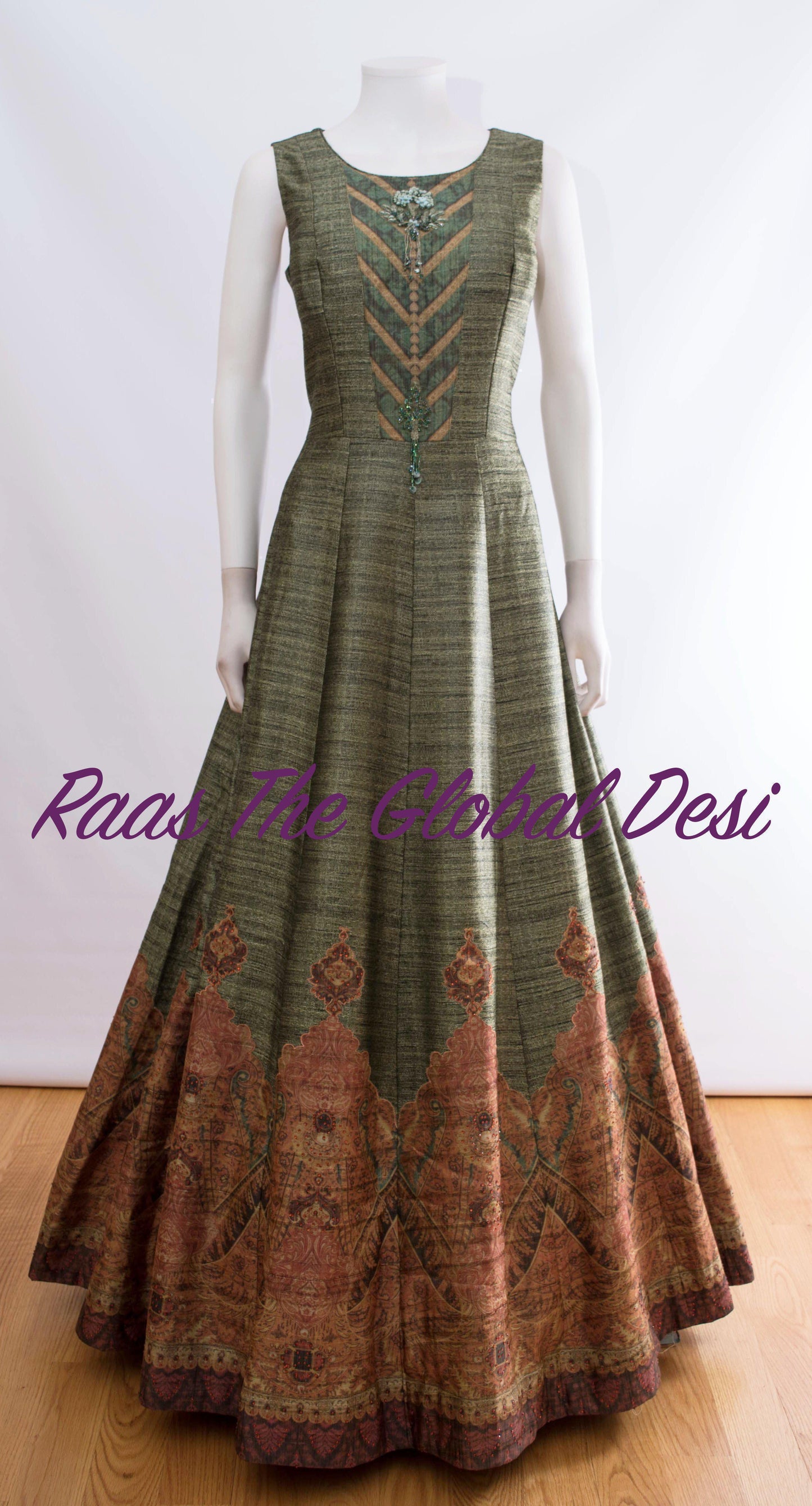 Cyrene Green Gown with Prints