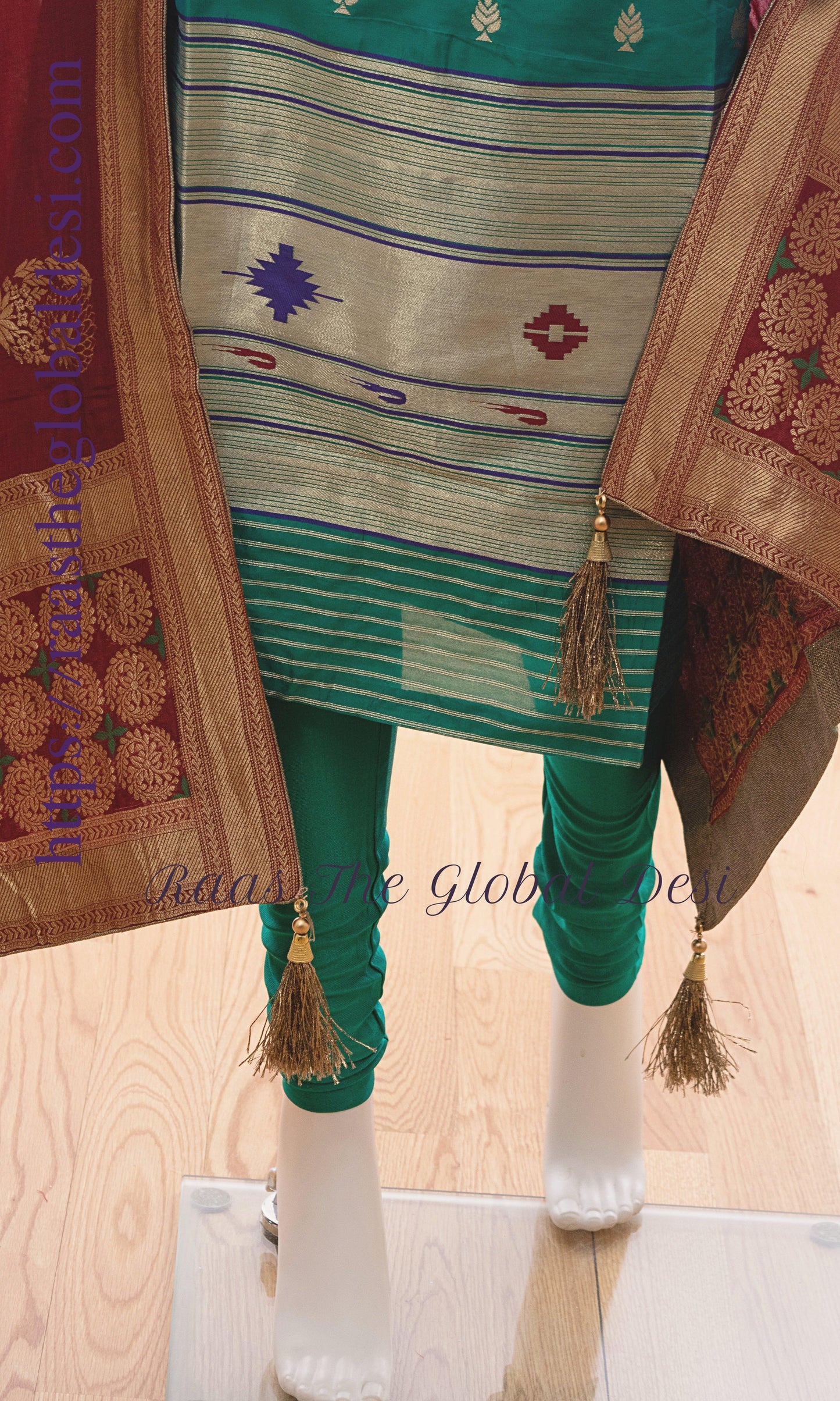 Silk Brocade Green Salwar Kameez Set