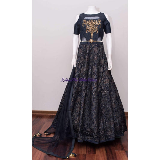 Lirienne Navy Blue Gown with Belt