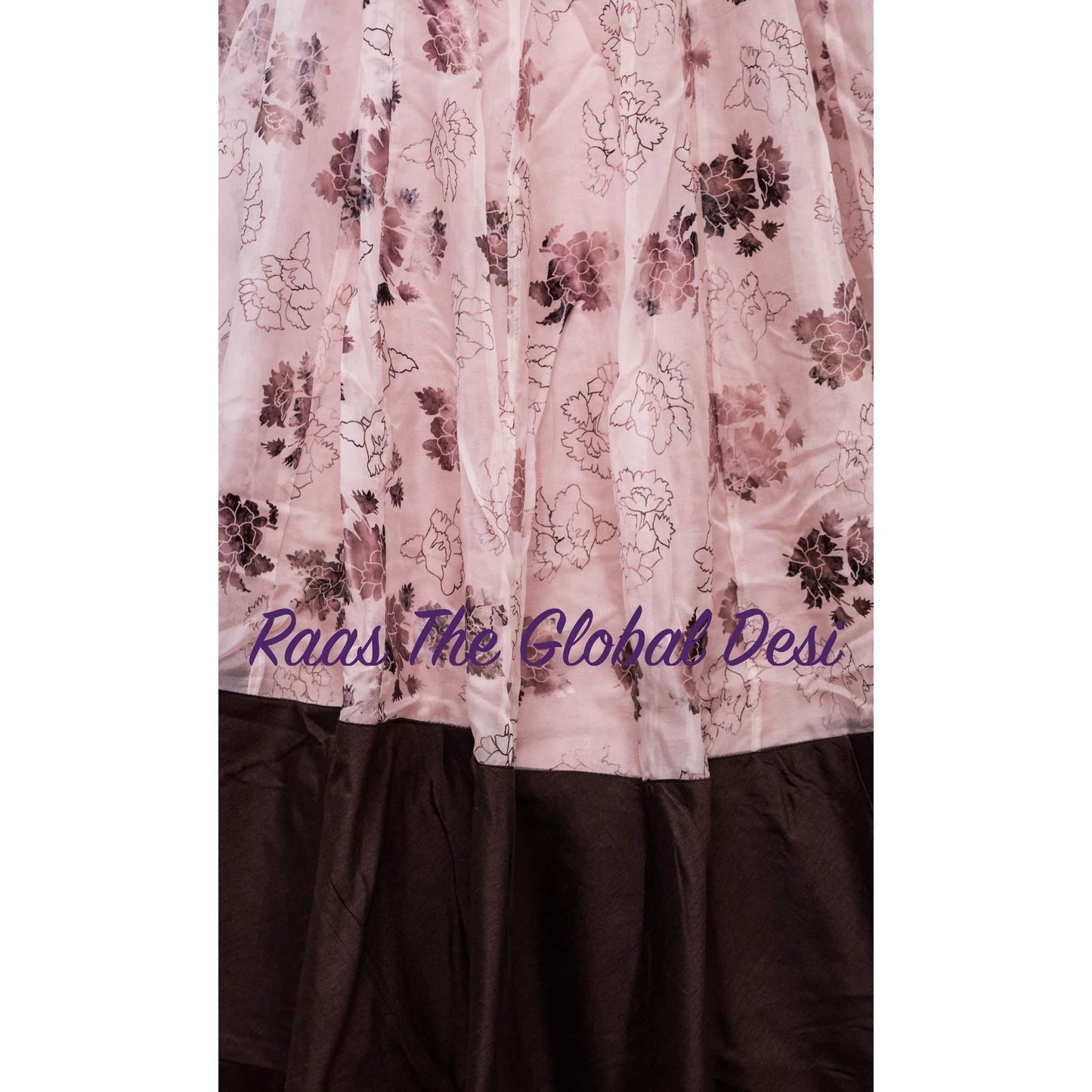 Pink Floral Embroidered Gown with Drape