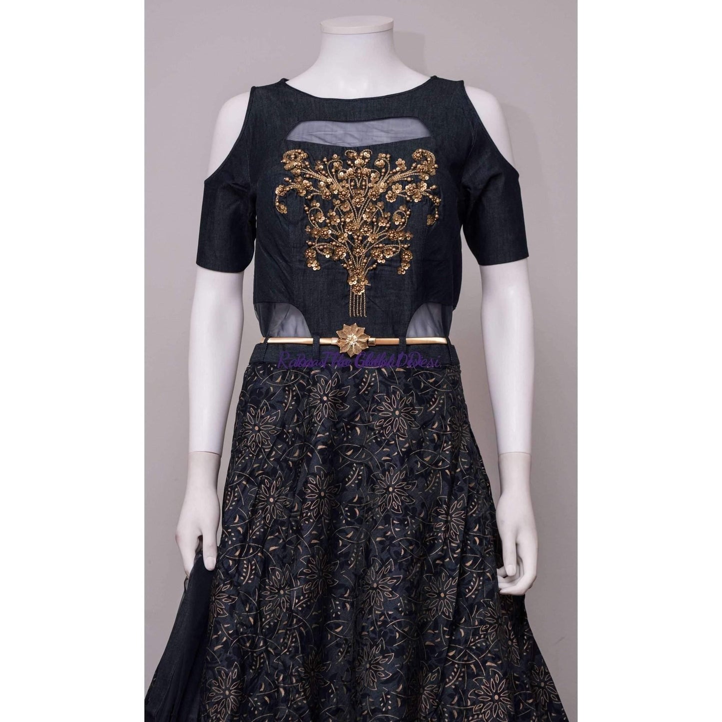 Lirienne Navy Blue Gown with Belt