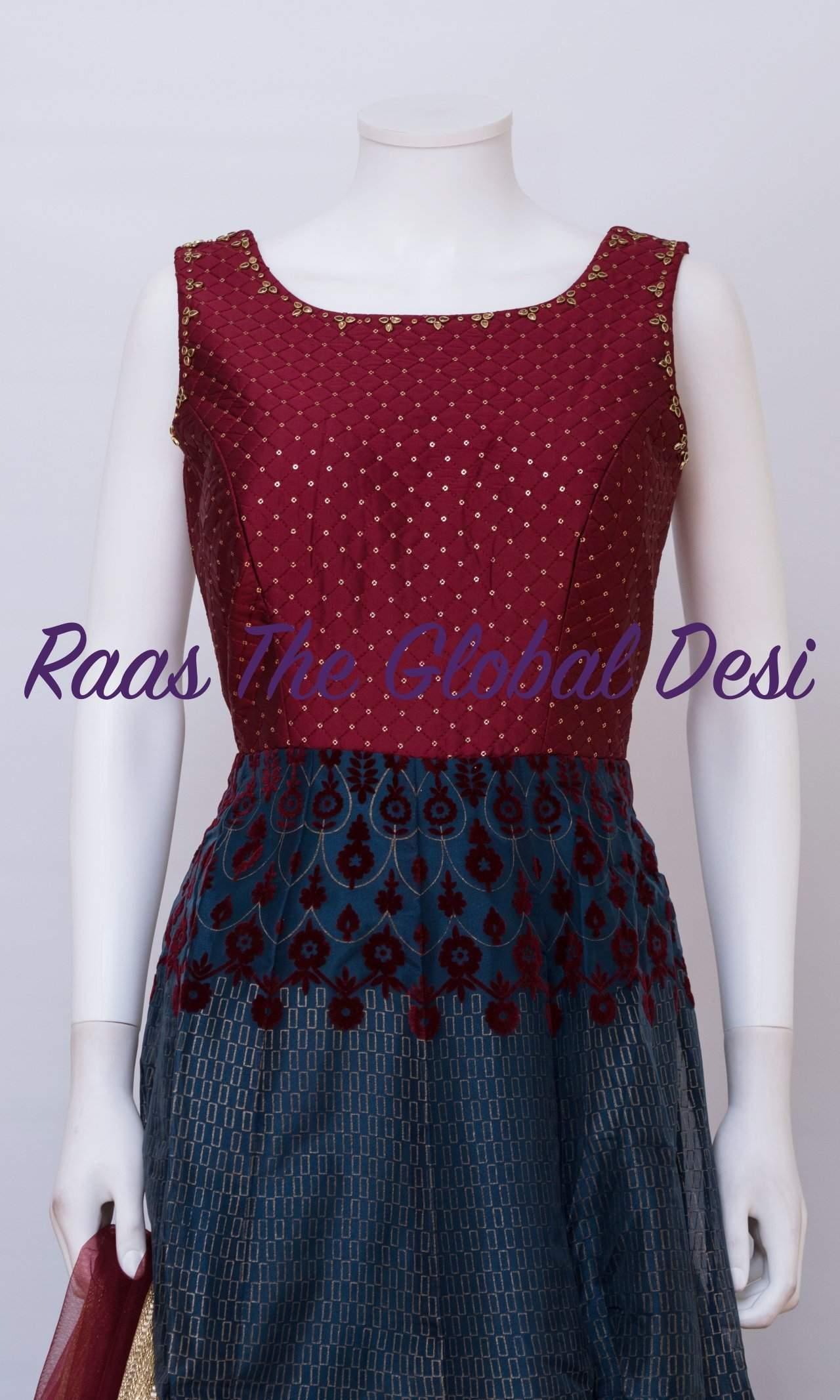 Cassiane Red & Blue Gown with Sequins Embroidery