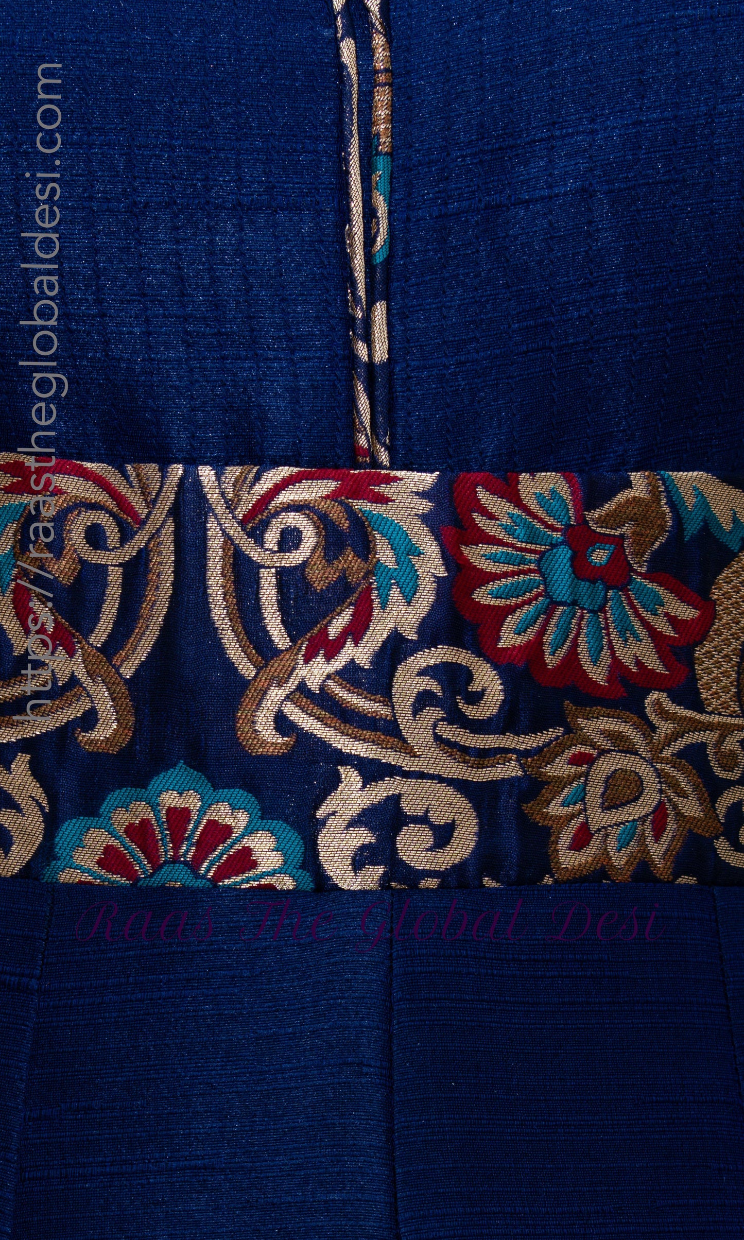 Viviette Blue Gown with Golden Embroidery