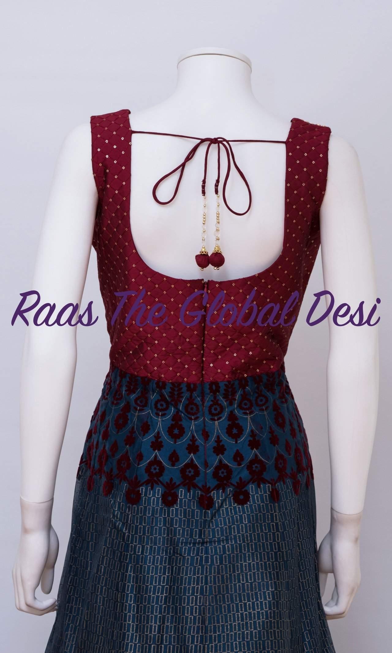 Cassiane Red & Blue Gown with Sequins Embroidery