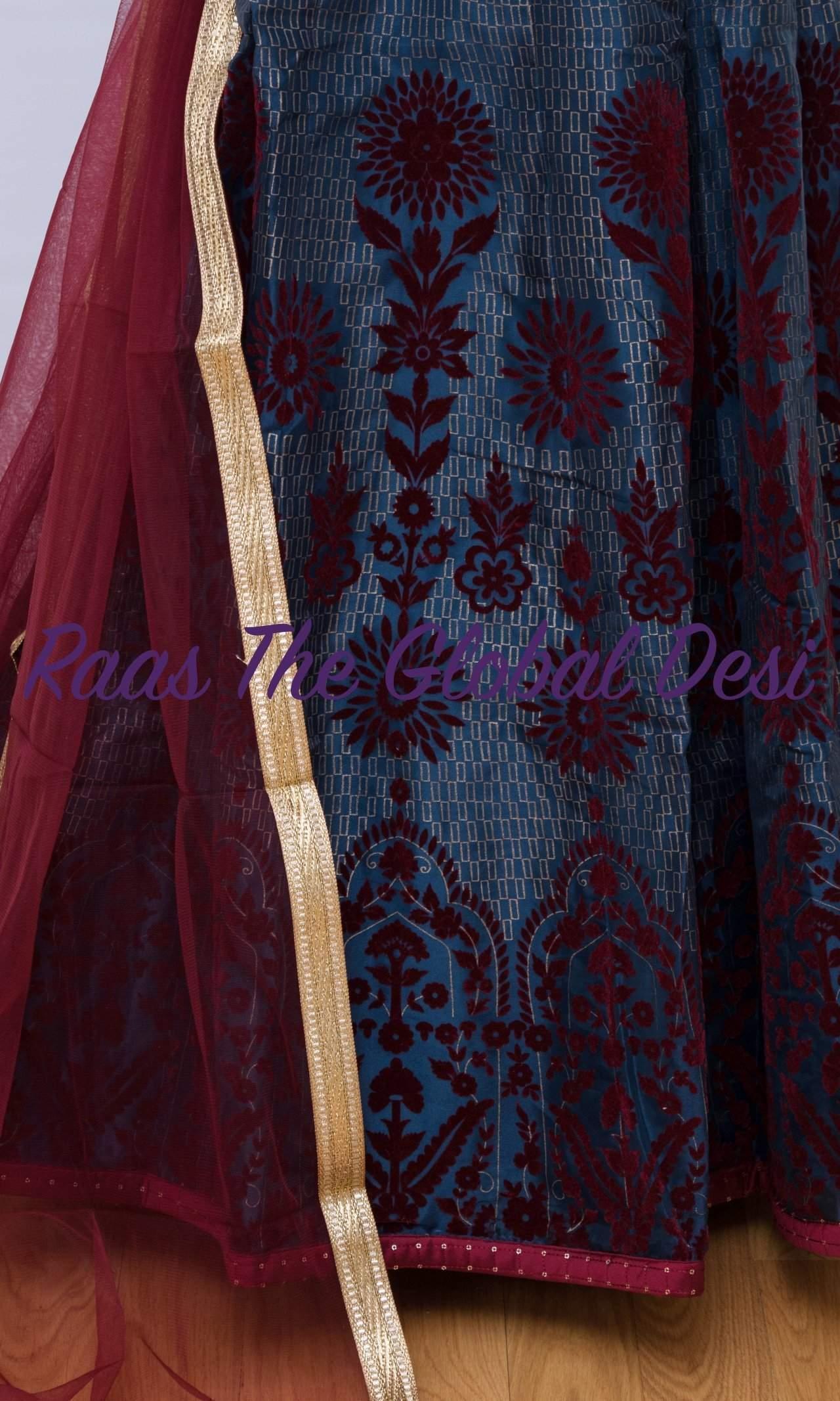 Cassiane Red & Blue Gown with Sequins Embroidery