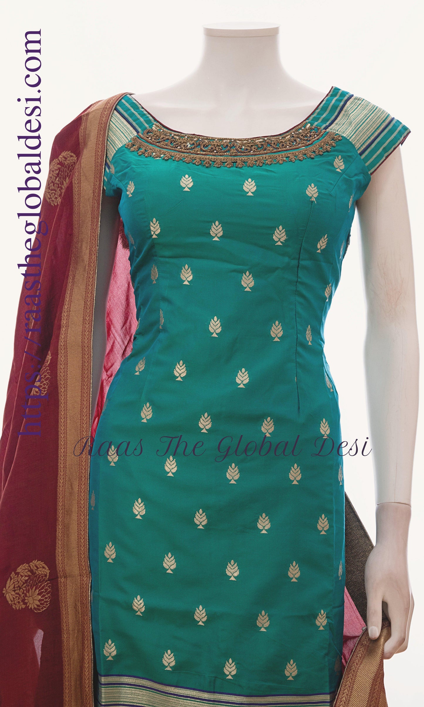 Silk Brocade Green Salwar Kameez Set