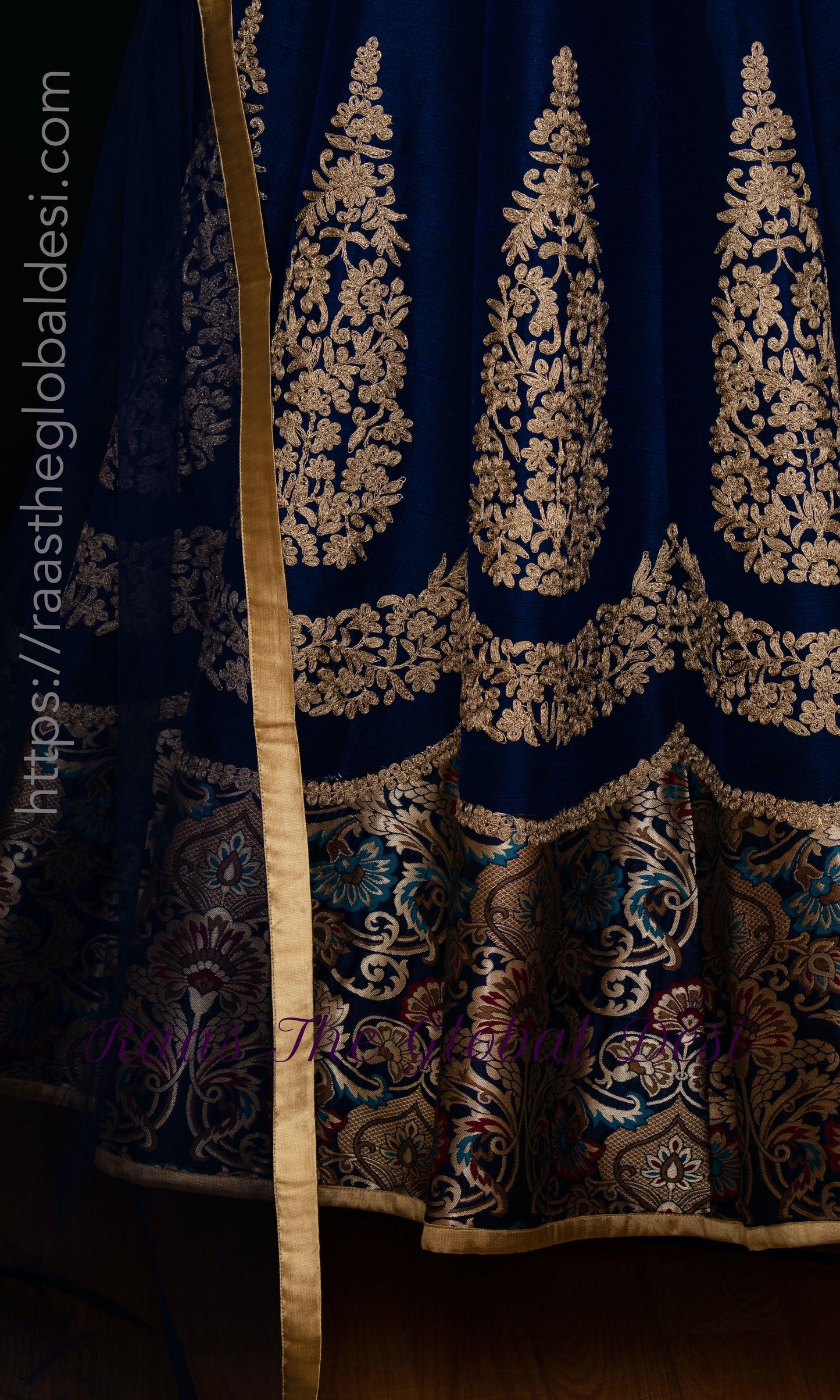 Viviette Blue Gown with Golden Embroidery