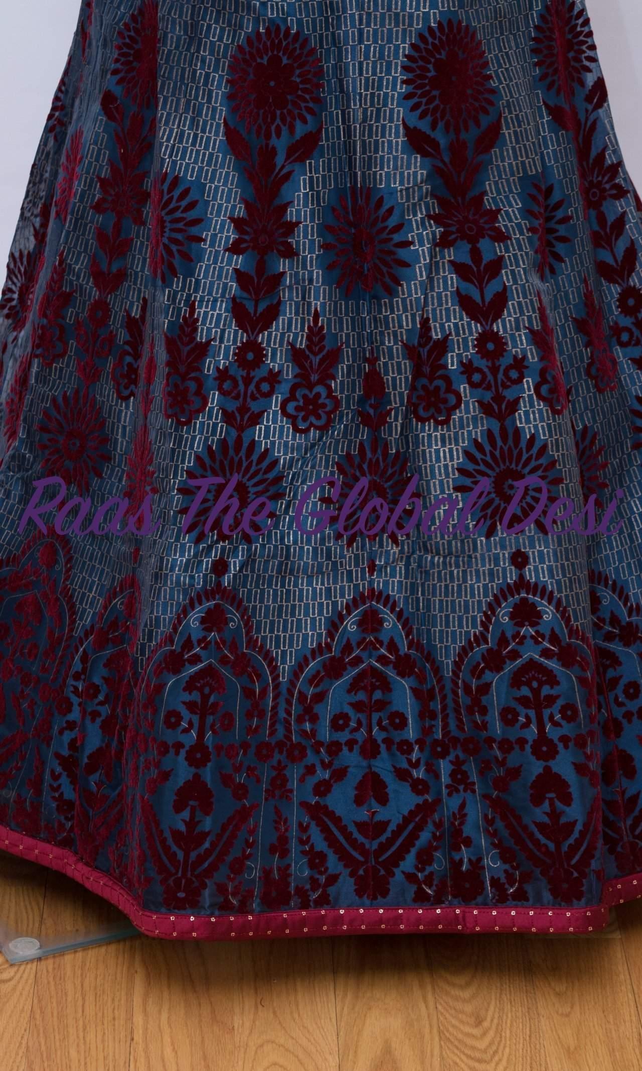 Cassiane Red & Blue Gown with Sequins Embroidery