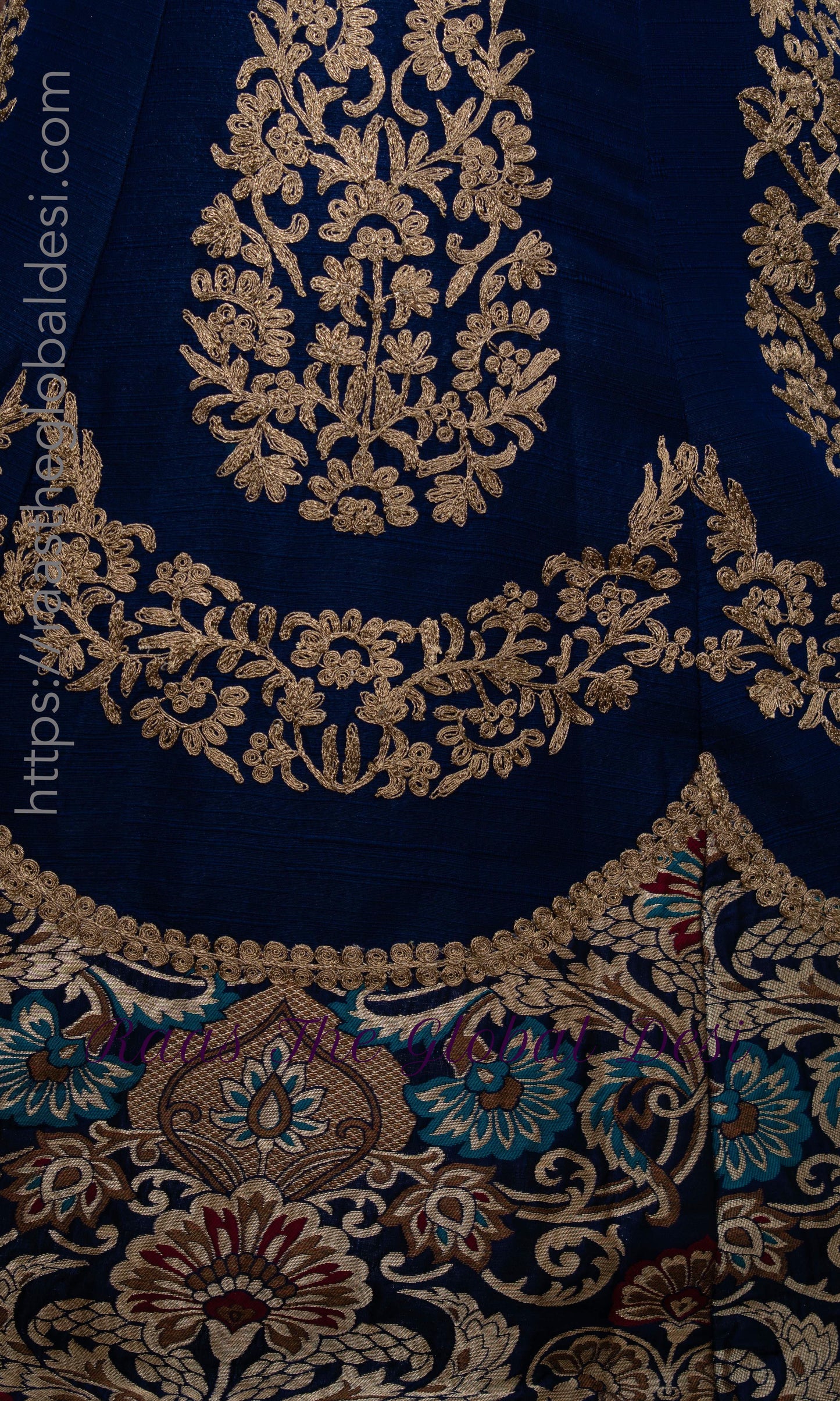 Viviette Blue Gown with Golden Embroidery