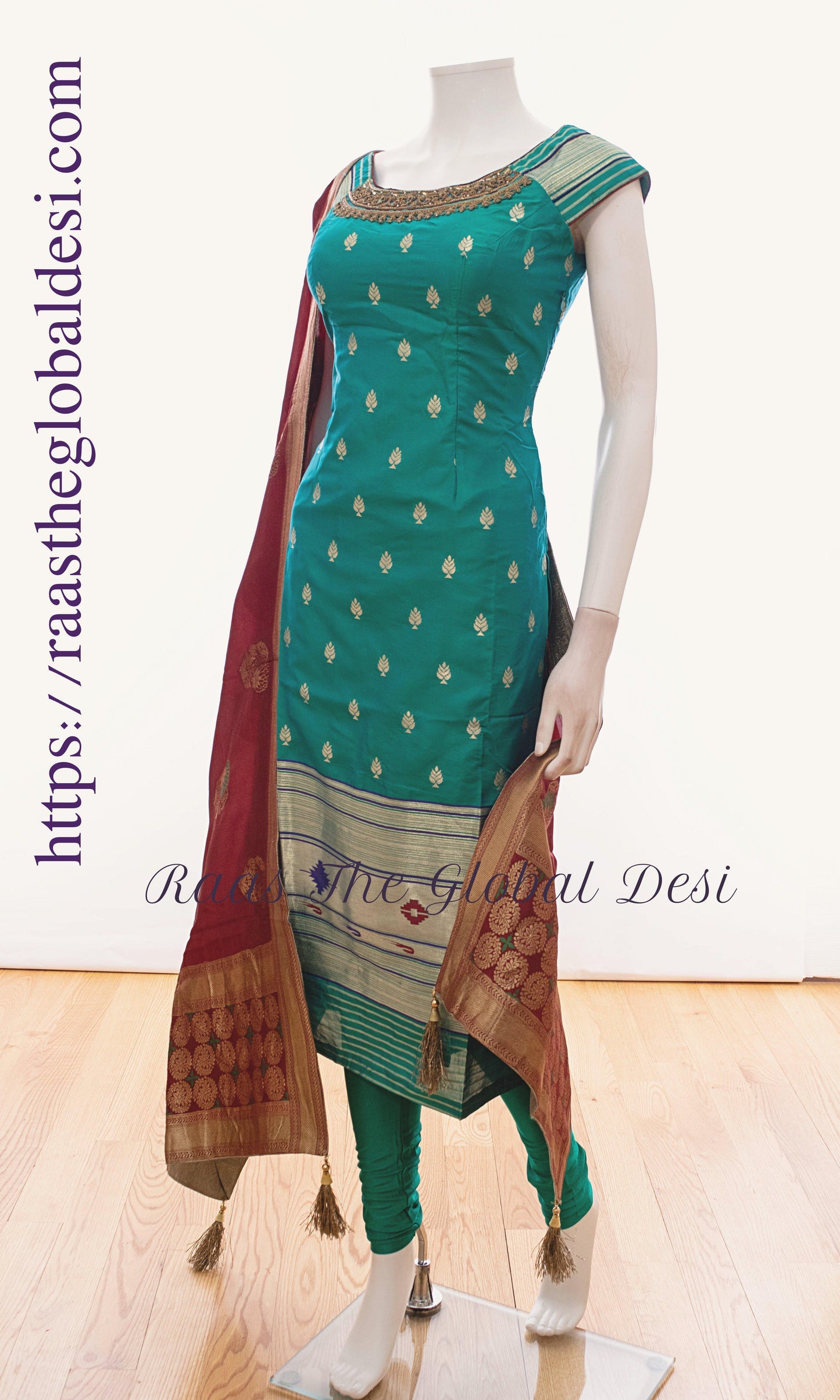 Silk Brocade Green Salwar Kameez Set