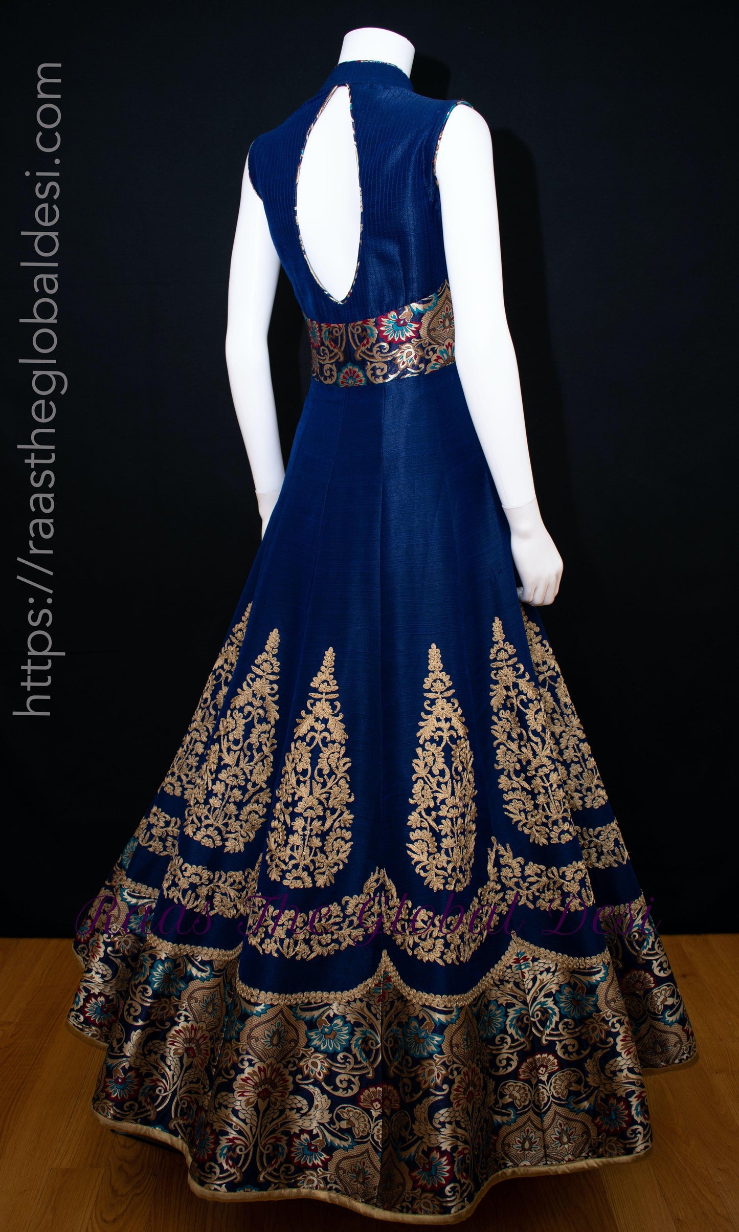 Viviette Blue Gown with Golden Embroidery