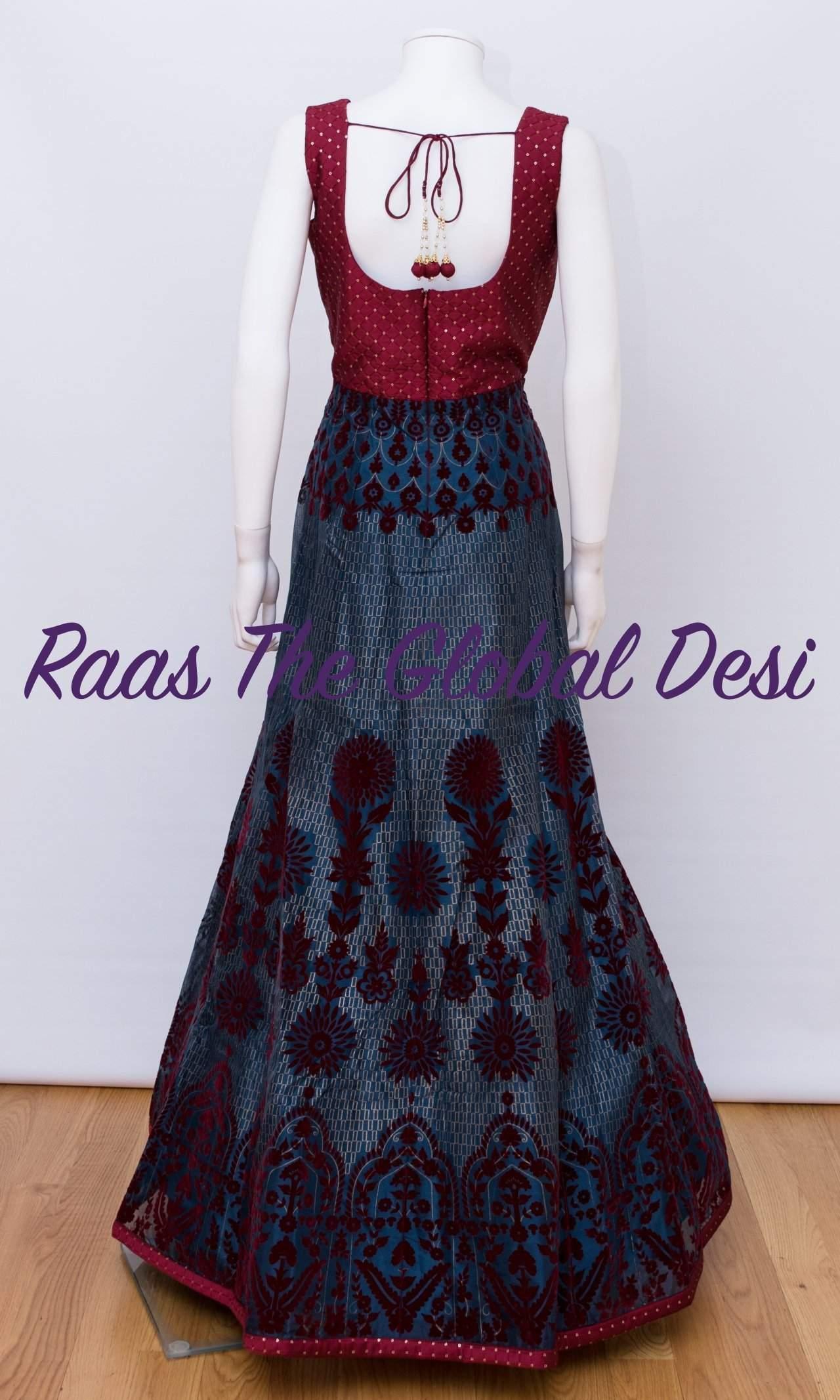 Cassiane Red & Blue Gown with Sequins Embroidery
