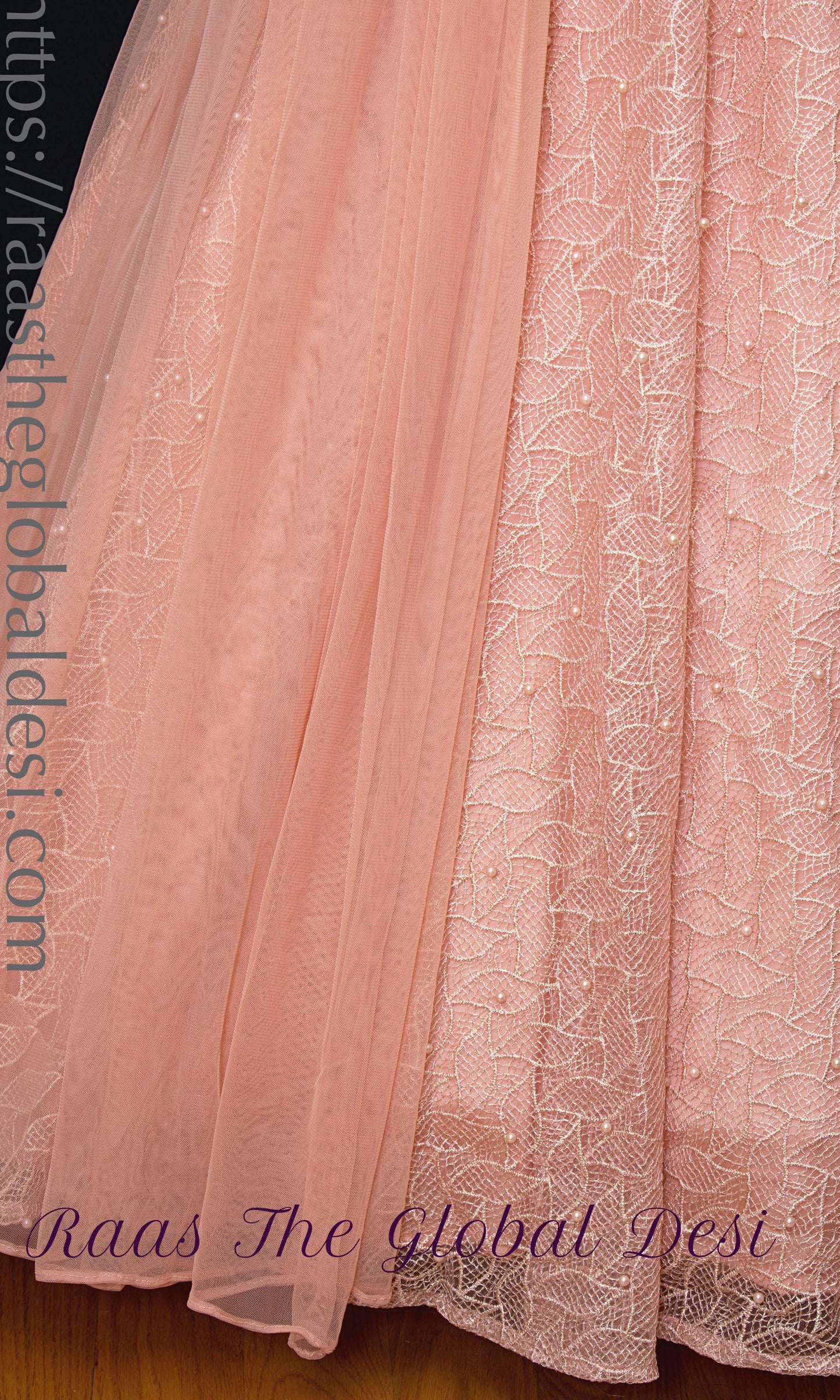Elowen Peach Net Gown with Butta Work