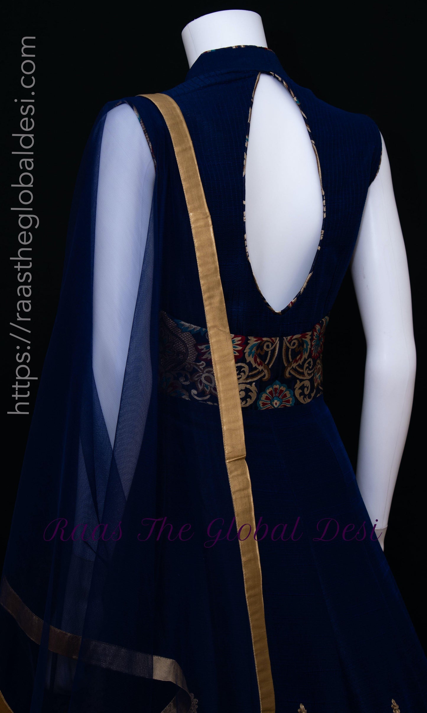 Viviette Blue Gown with Golden Embroidery