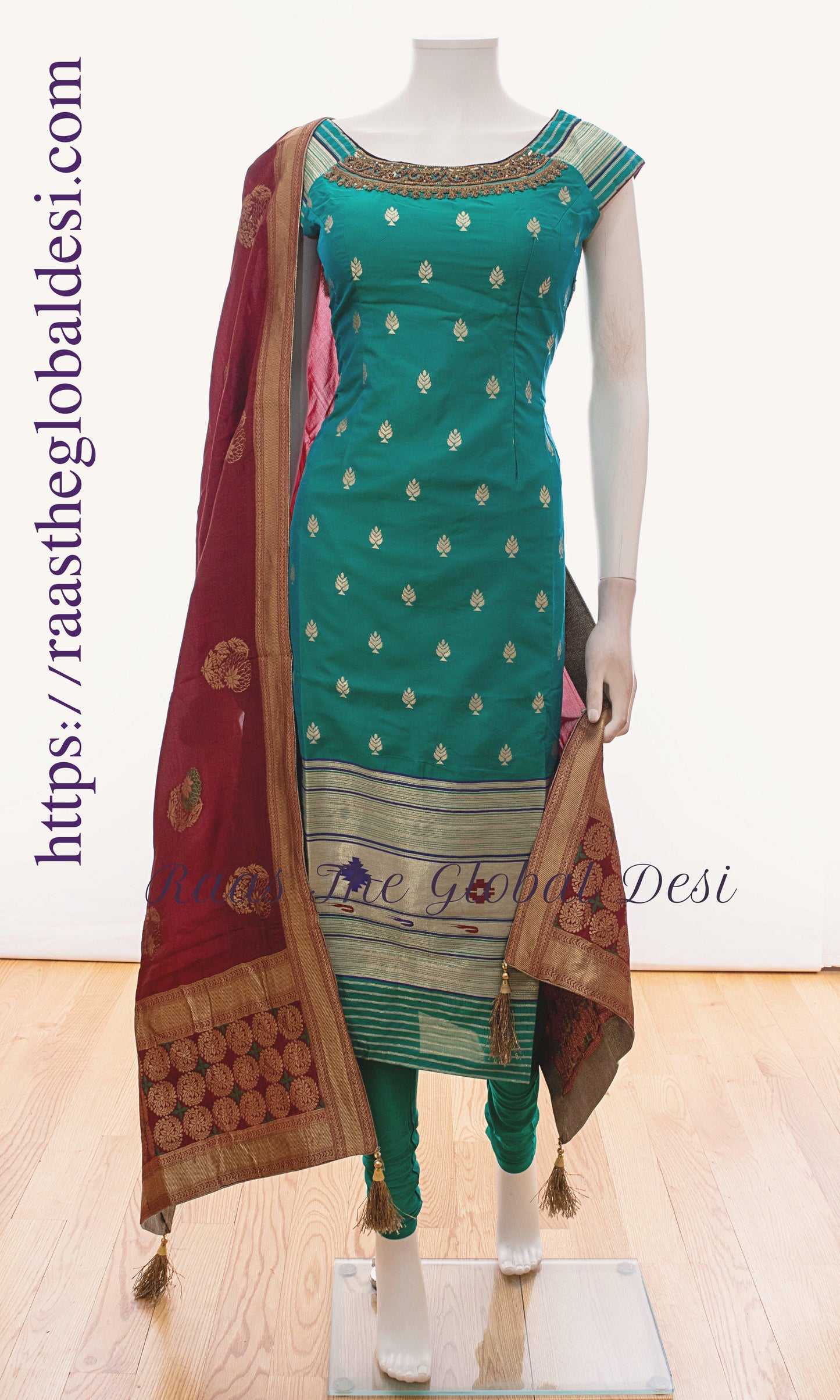 Silk Brocade Green Salwar Kameez Set