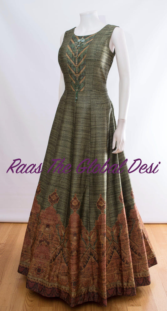 Cyrene Green Gown with Prints