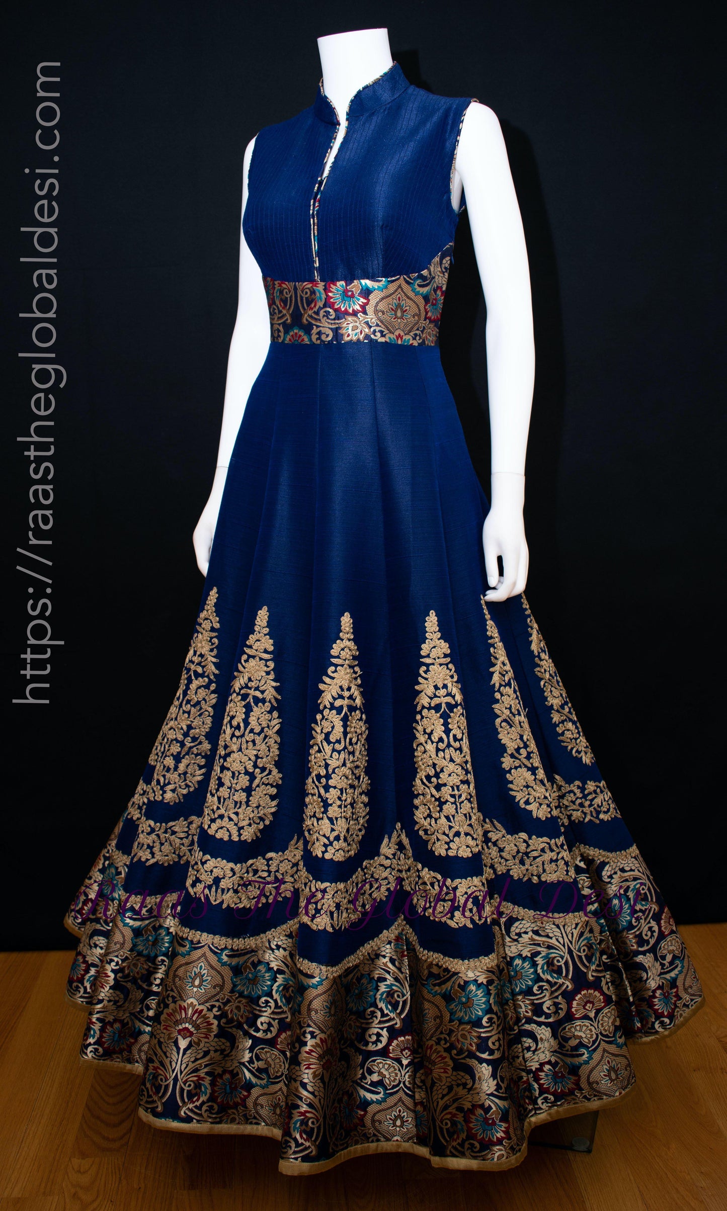 Viviette Blue Gown with Golden Embroidery