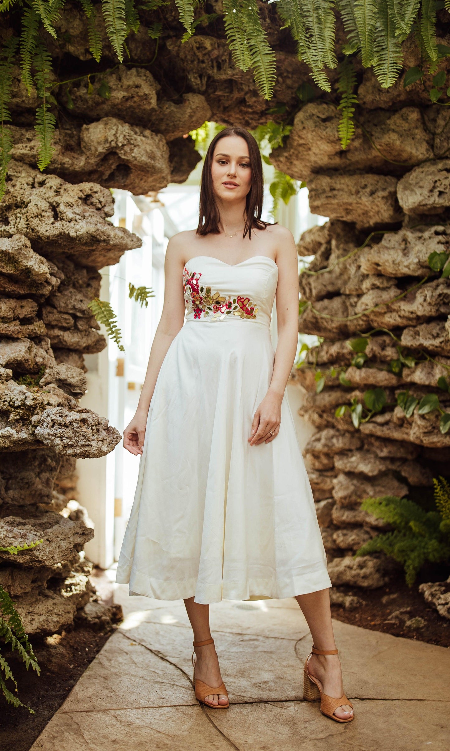 Mona Midi Off Shoulder Dress with Hand Embroidery