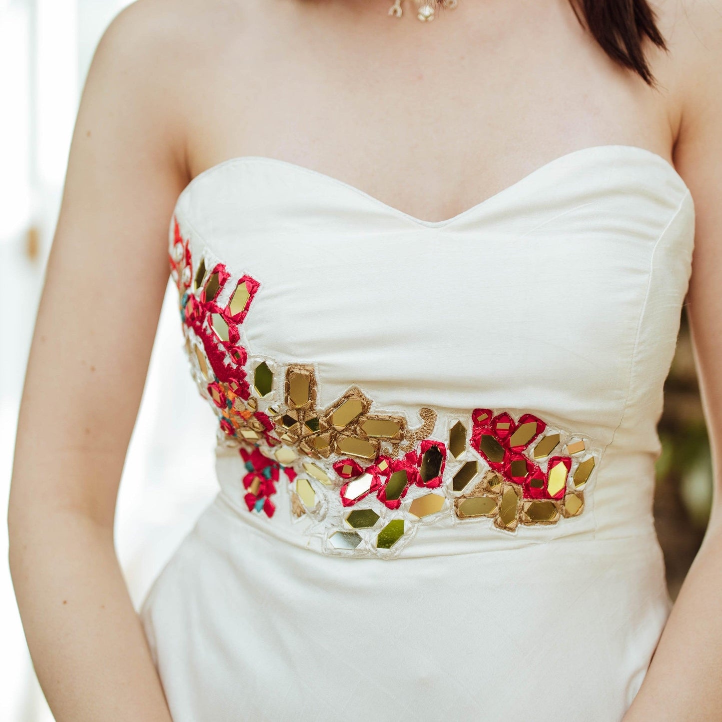 Mona Midi Off Shoulder Dress with Hand Embroidery