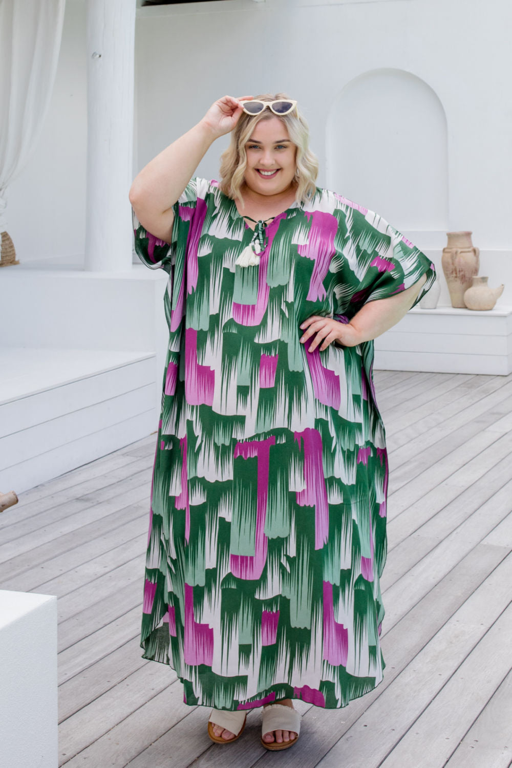 Long Kaftan Dress - Brushstrokes