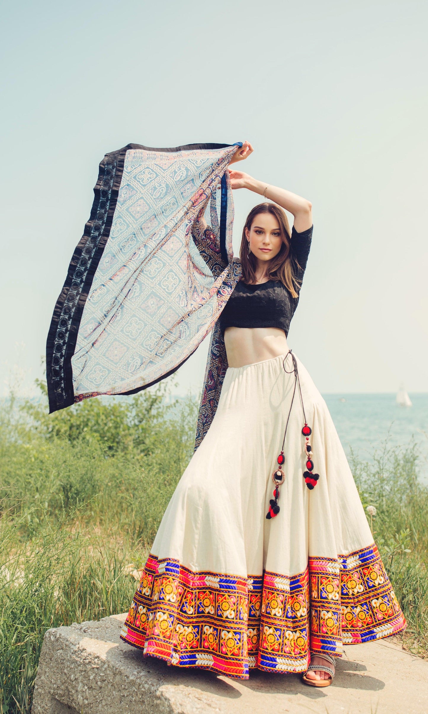 Esme Kutchi Embroidered White Lehenga Choli Set