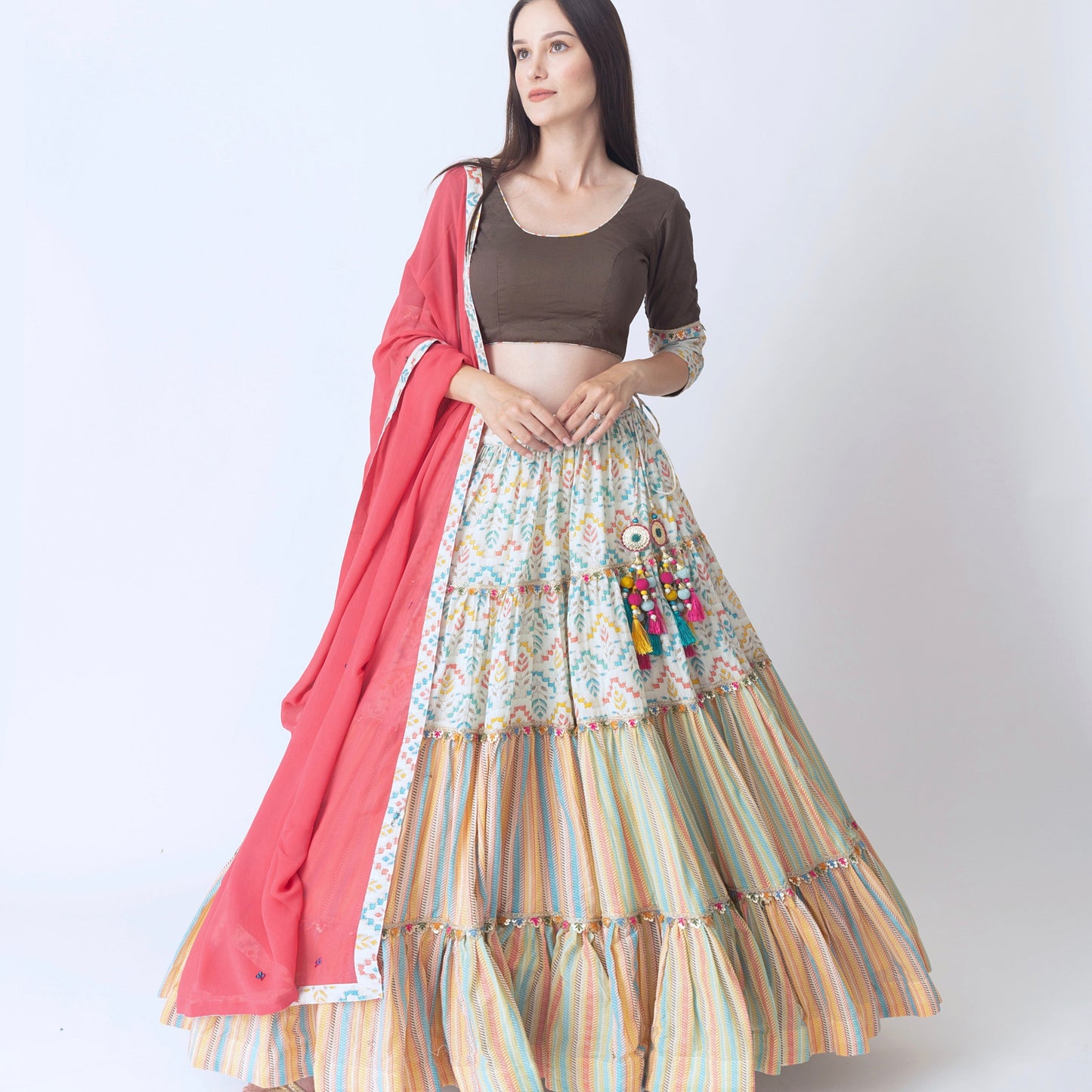 Zelda Multi Color Tiered Chaniya Choli Set