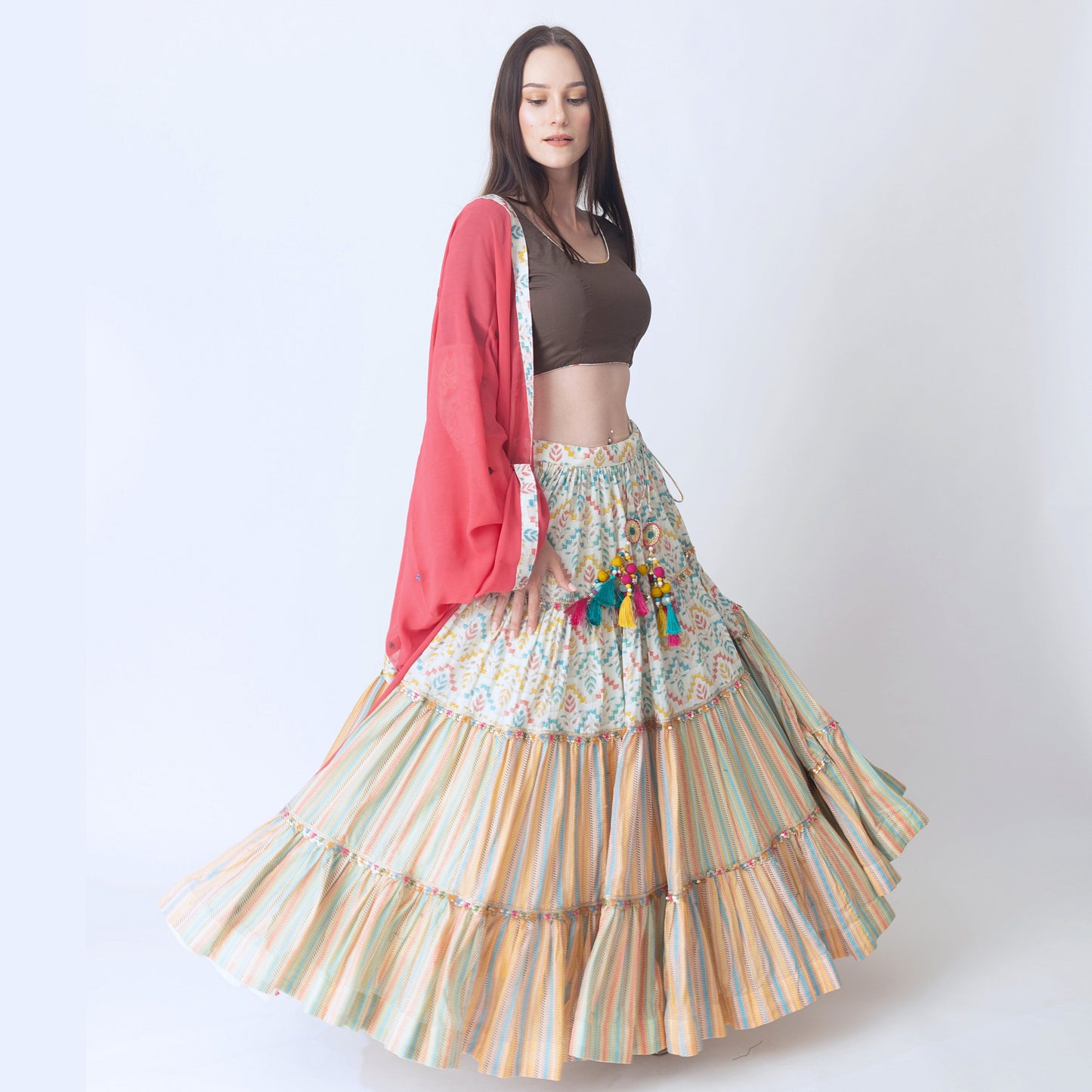 Zelda Multi Color Tiered Chaniya Choli Set