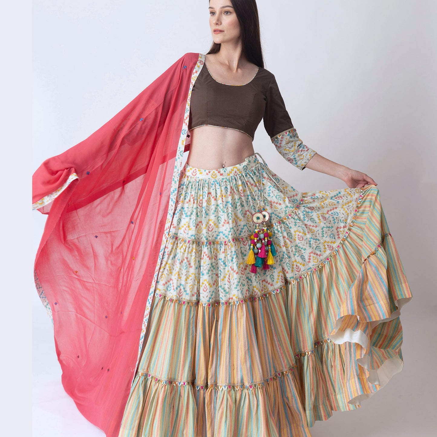 Zelda Multi Color Tiered Chaniya Choli Set