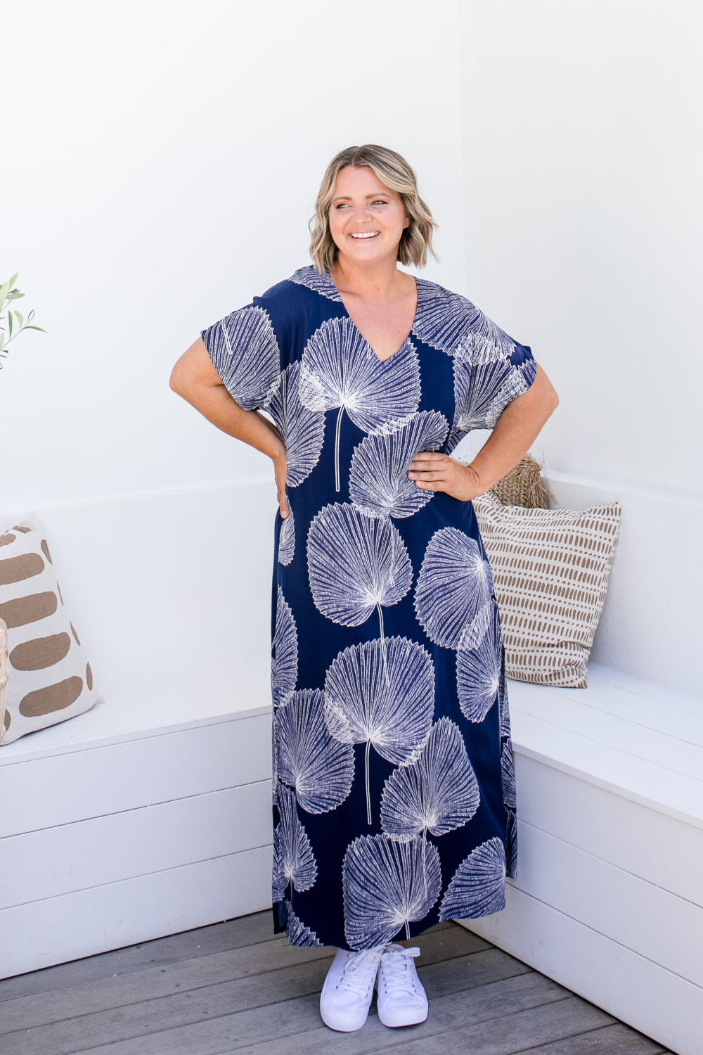 Long Kaftan Dress - Blue Fan