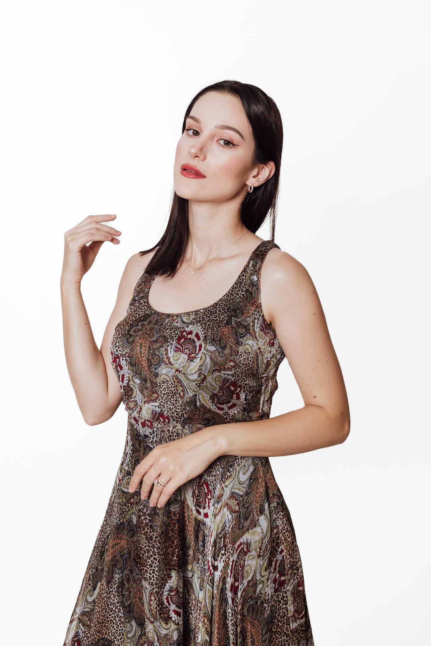 Callista Brown Gown with Ruffle Trim
