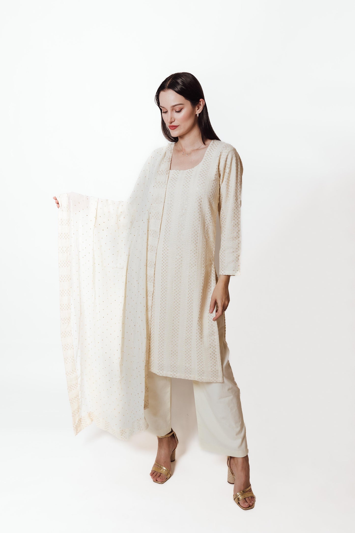 Daniella Cream Salwar Suit with Chikankari and Mukaish