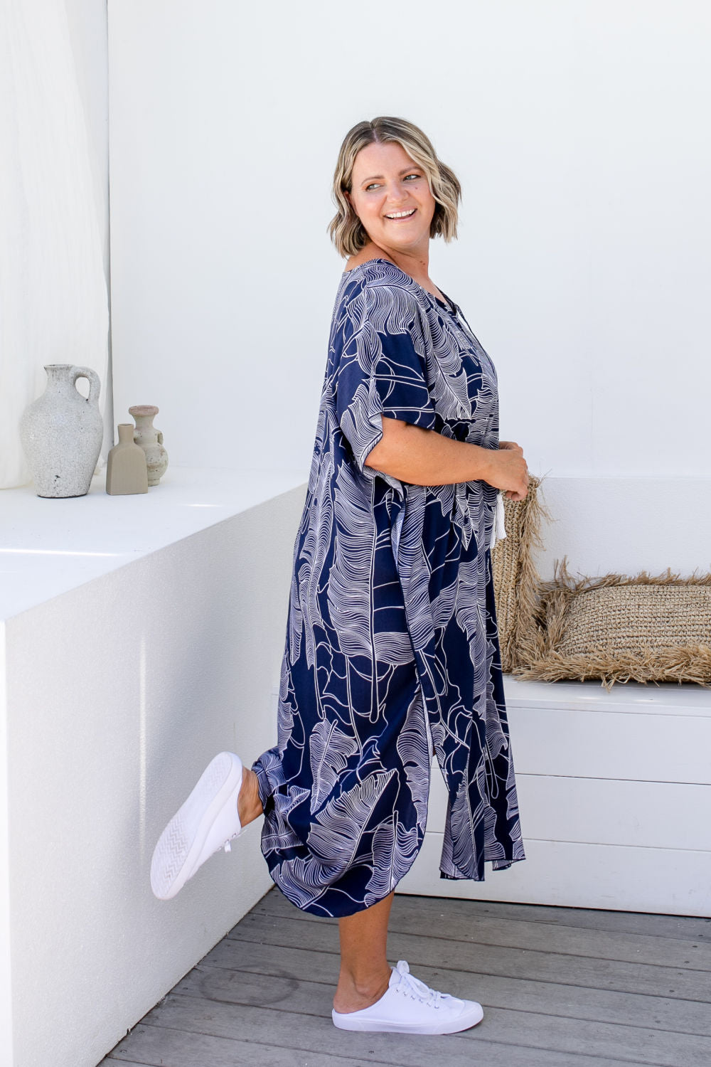 Long Kaftan Dress - Blue Leaf