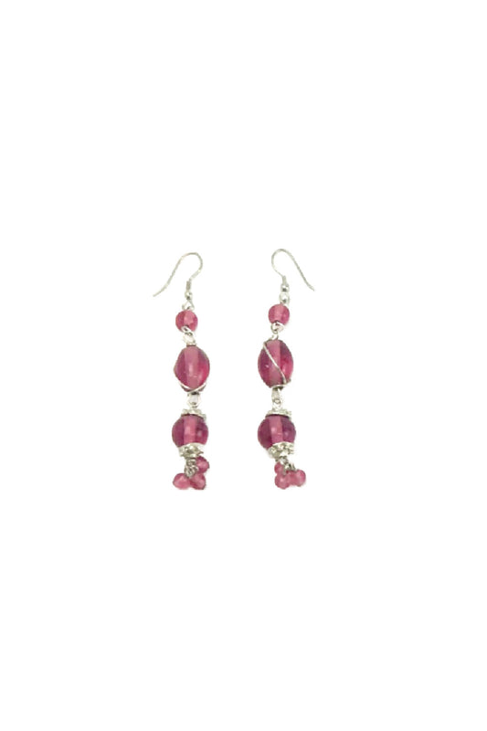 Silver Twist Drop Earrings - Pink