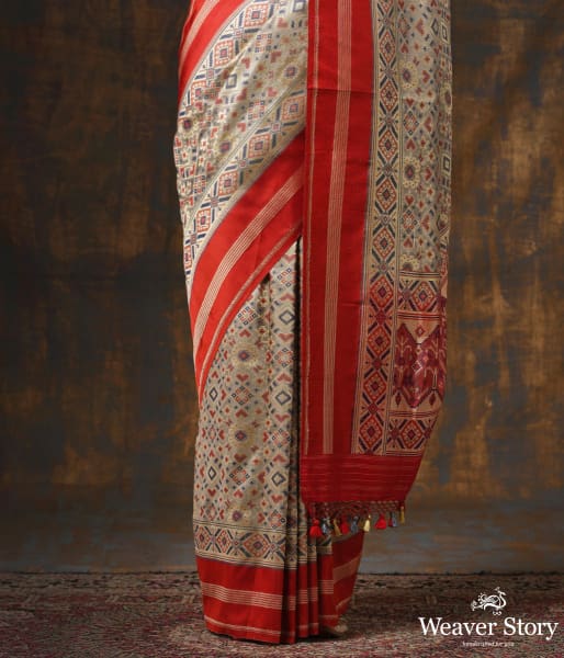 Handwoven Grey Meenakari Banarasi Patola with Silk Borders