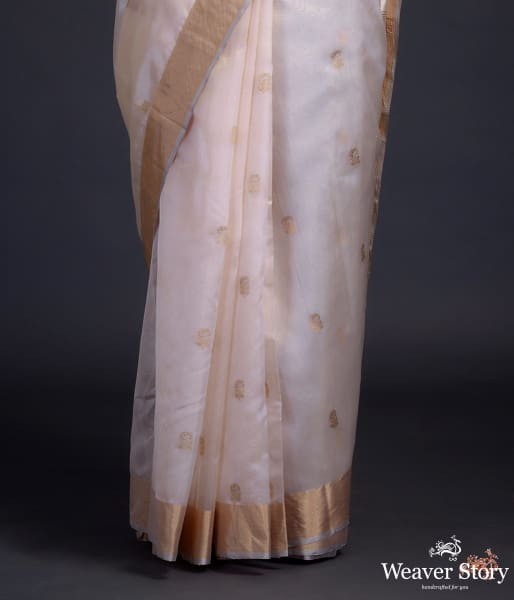 Soft Peach chanderi silk saree with small floral motifs