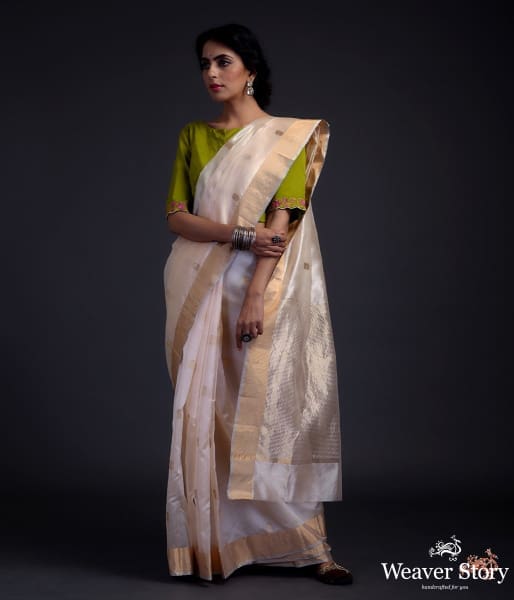 Soft Peach chanderi silk saree with small floral motifs