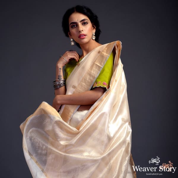 Soft Peach chanderi silk saree with small floral motifs