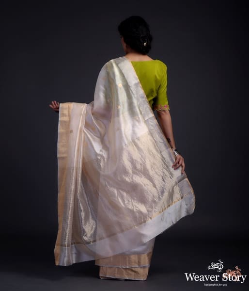 Soft Peach chanderi silk saree with small floral motifs