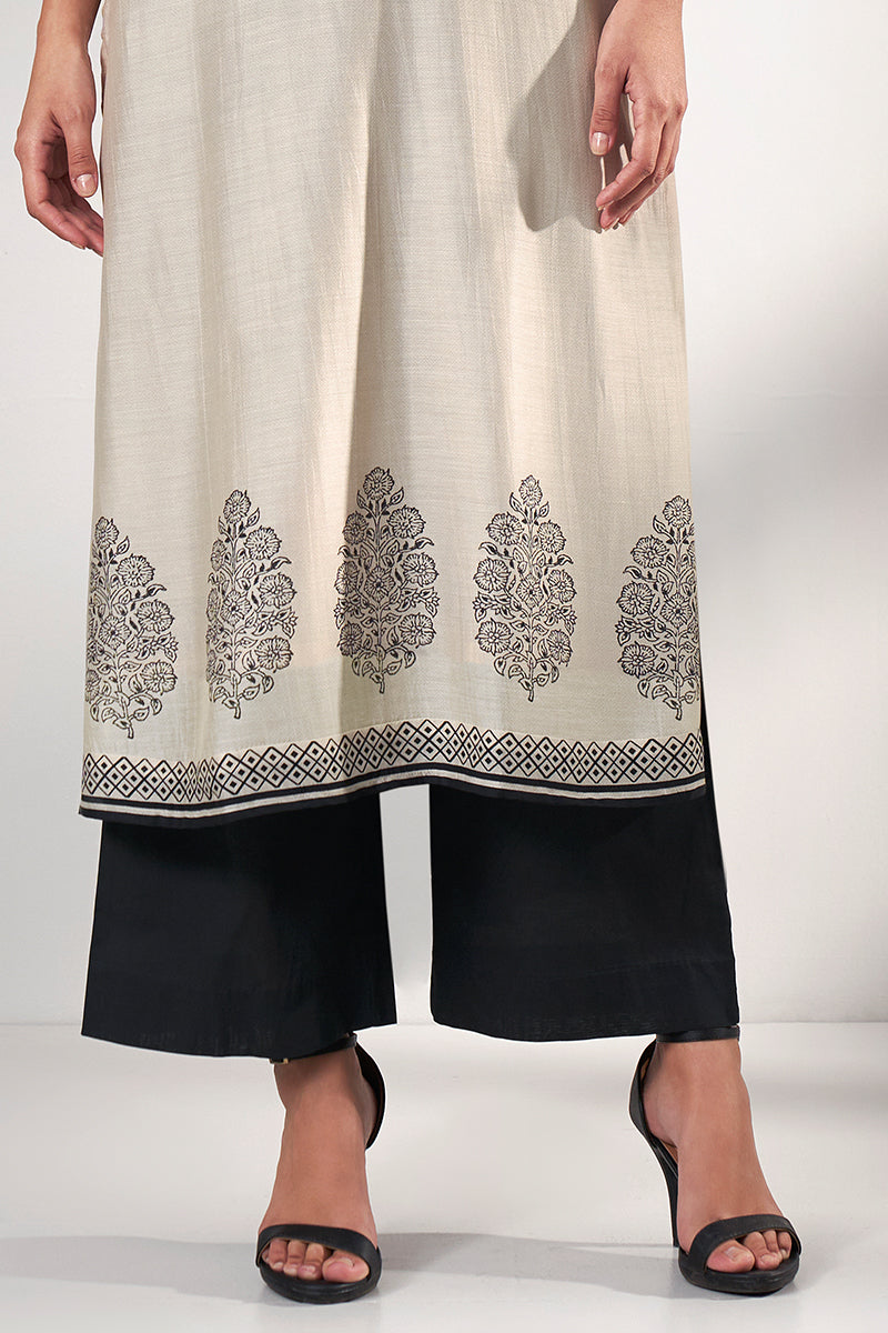 Beige And Black Bemberg Silk Kurta With Bemberg Silk Dupatta