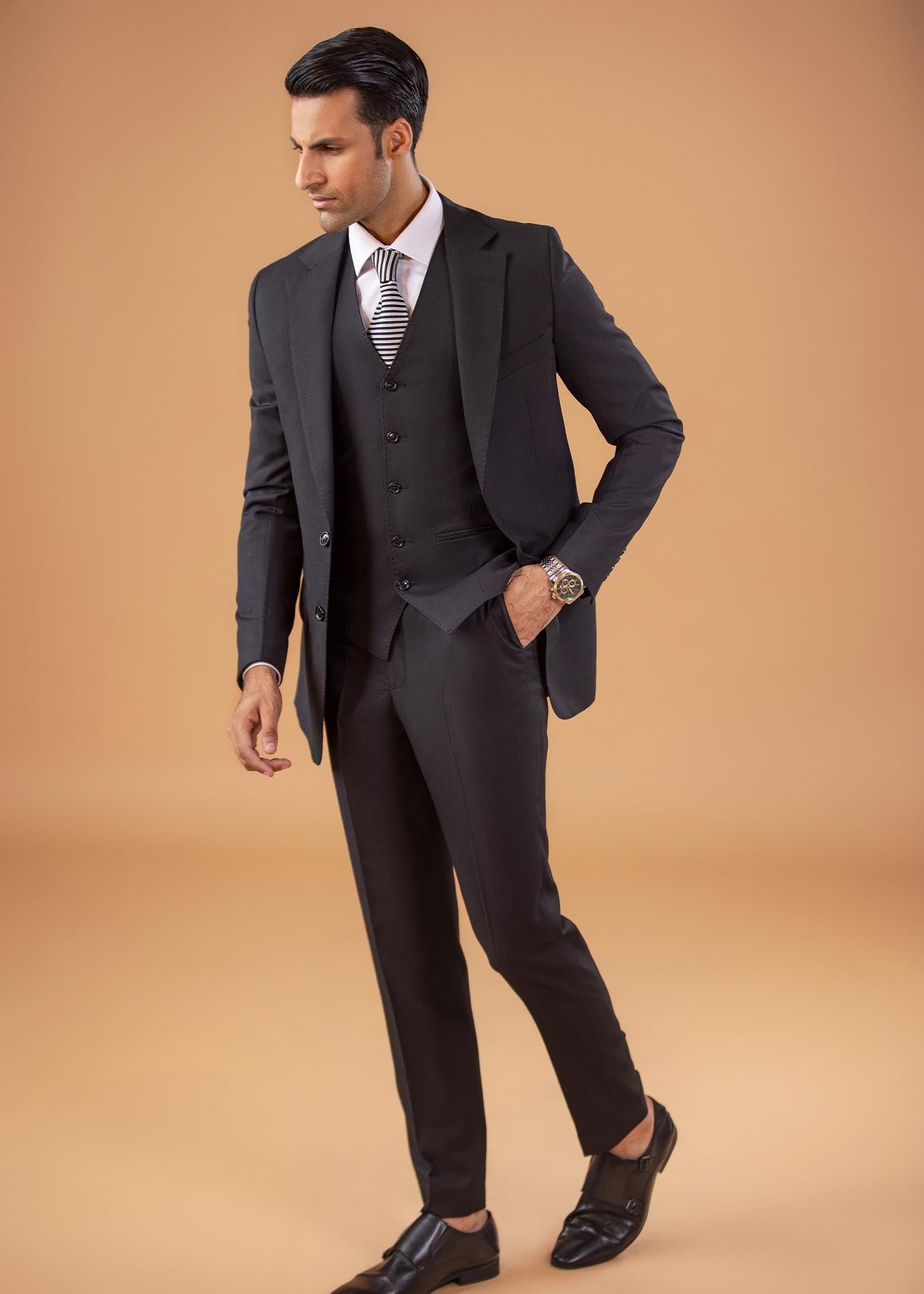 Three Piece Suit - Notch Lapel - Black