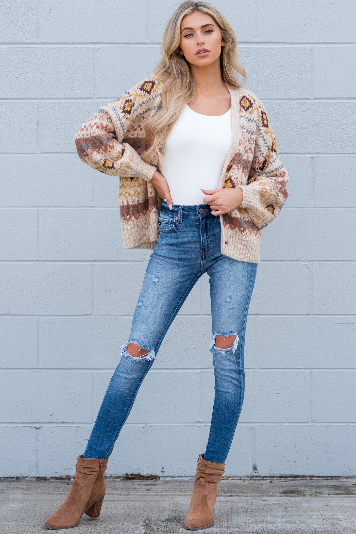 Fireside Memories Beige Multi Print Cardigan