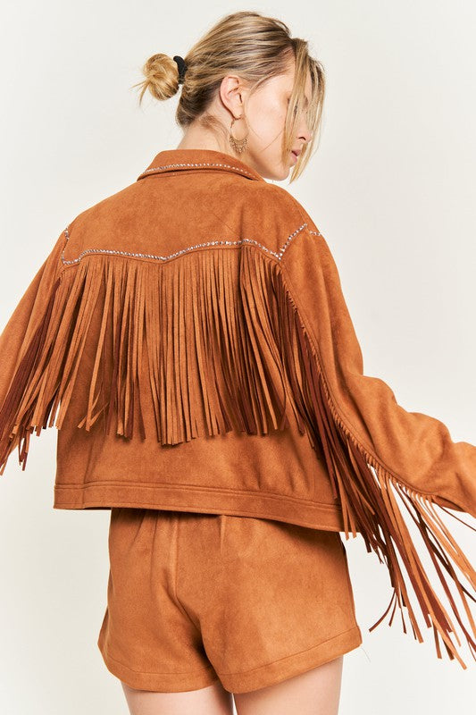 Suede studded fringe jacket