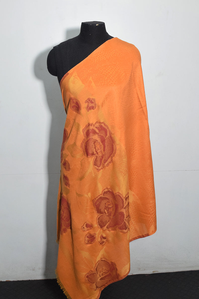 Pashmina Woven Jacquard Shawl Available In Green, Beige, Orange And Turquoise